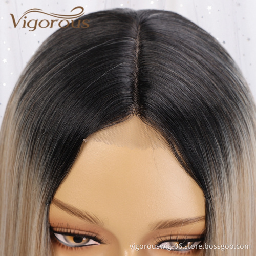 Vigorous Long Straight Deep Part Lace Front Wigs Synthetic Hair Ombre Blonde For Women